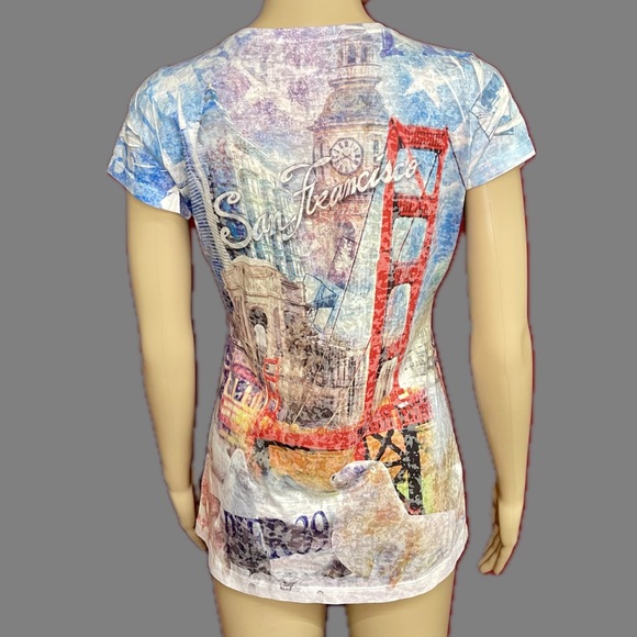 Iconic San Francisco Landmarks Golden Gate Allover Fitted Tee XL - Picture 5 of 7